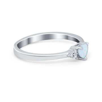 Engagement Heart Promise Ring Round Lab Created White Opal 925 Sterling Silver